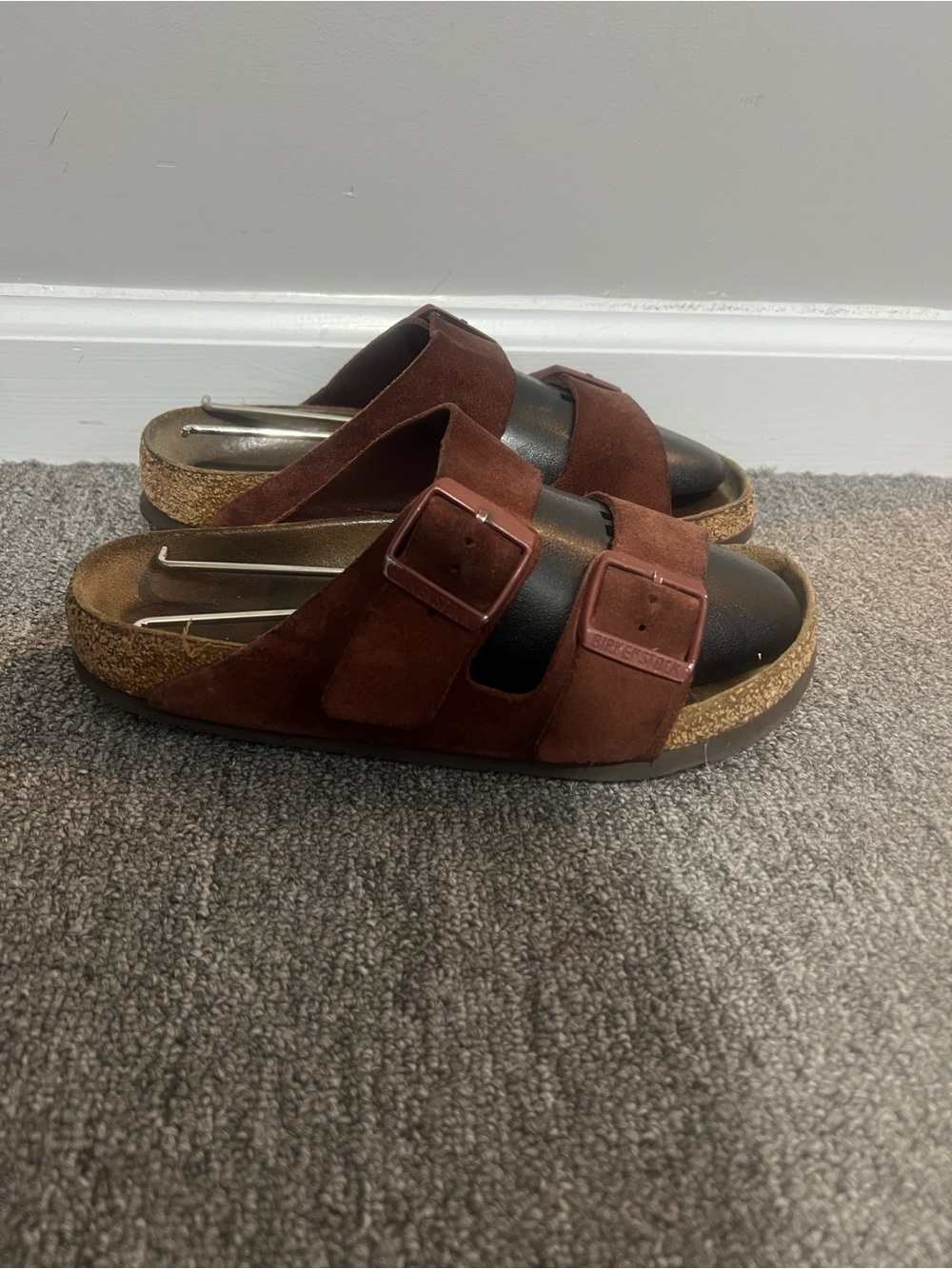 Birkenstock Brown Suede Double-Buckle Cork Slide Sandals 6.5